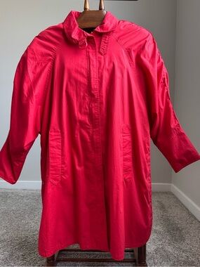 Fox Run Red Rain Jacket Windbreaker XS Oversized Snap Side Trench Coat